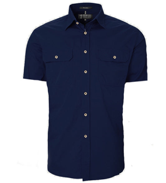 Pilbara - Mens Open Front Work Shirt Short Sleeve  - French Navy