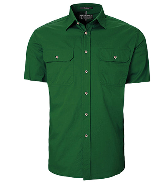 Pilbara - Mens Open Front Work Shirt Short Sleeve  - Green