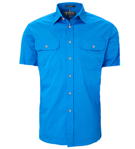 Pilbara - Mens Open Front Work Shirt Short Sleeve  - Light Blue