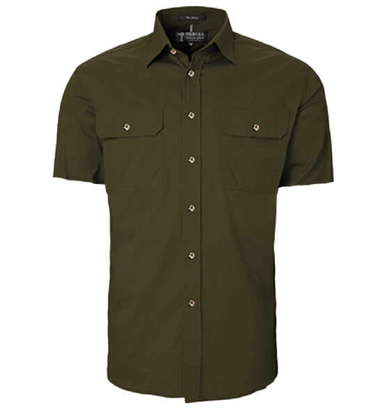 Pilbara - Mens Open Front Work Shirt Short Sleeve  - Olive