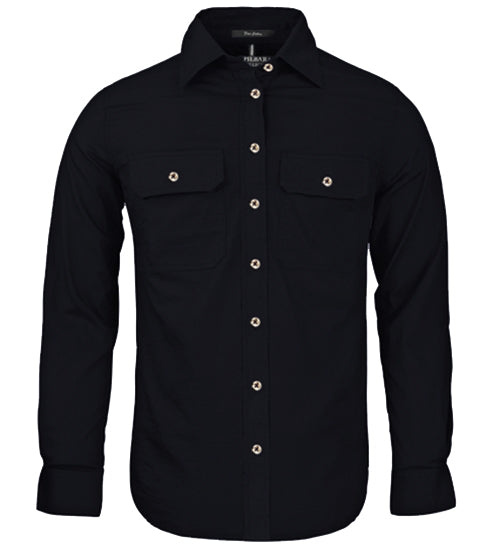 Pilbara - Women's Pilbara Open Front L/S Work Shirt - Black
