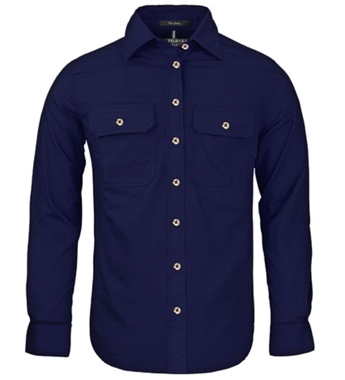 Pilbara - Women's Pilbara Open Front L/S Work Shirt - French Navy