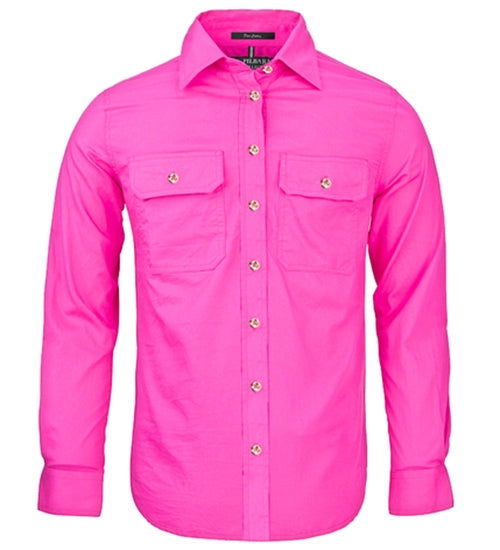 Pilbara - Women's Pilbara Open Front L/S Work Shirt - Fuschia