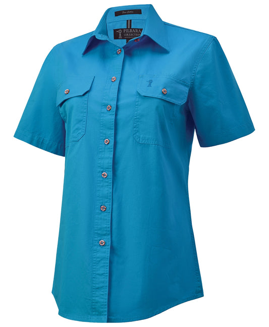 Pilbara - Women's Open Front S/S Shirt - Azure