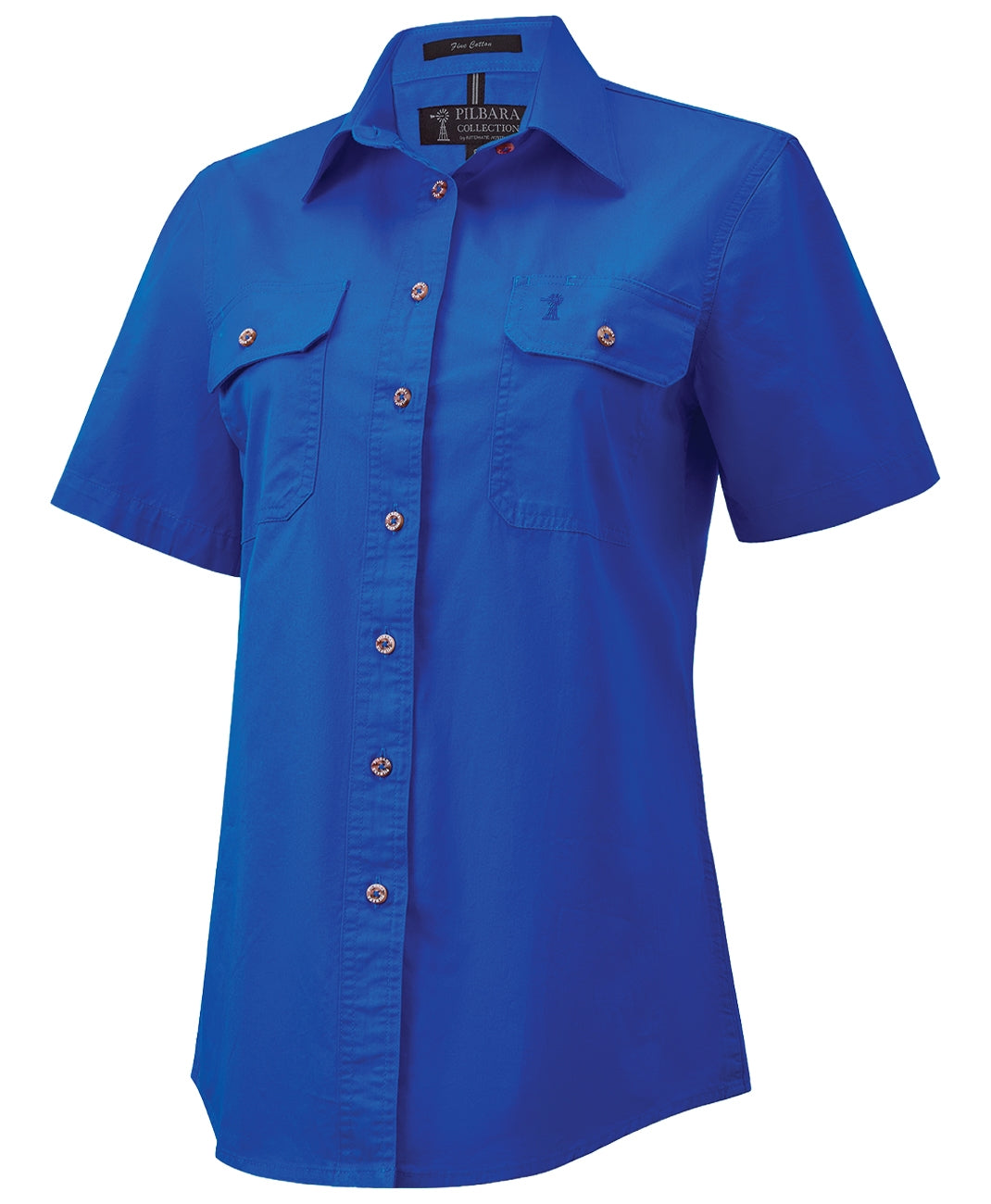 Pilbara - Women's Open Front S/S Shirt - Cobalt Blue