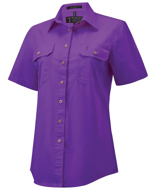 Pilbara - Women's Open Front S/S Shirt - Purple