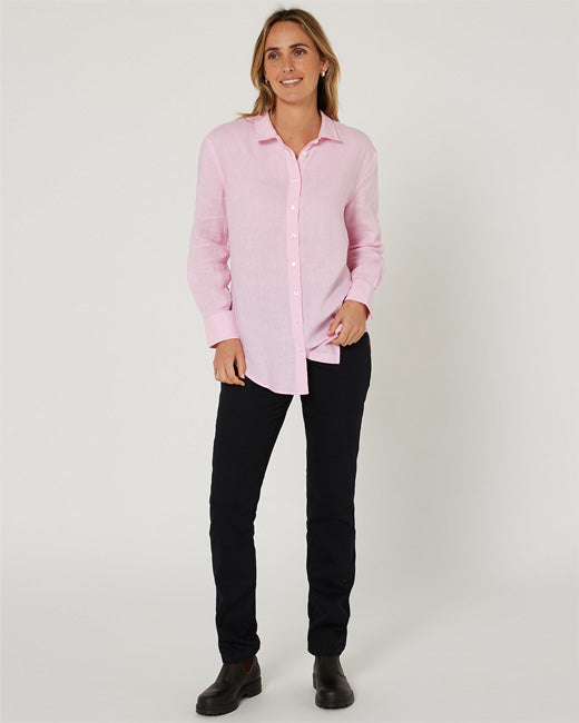 Pilbara - Womens Florence Classic Linen Long Sleeve Shirt - Pink