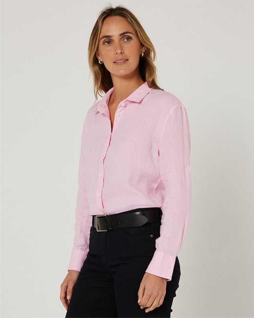 Pilbara - Womens Florence Classic Linen Long Sleeve Shirt - Pink