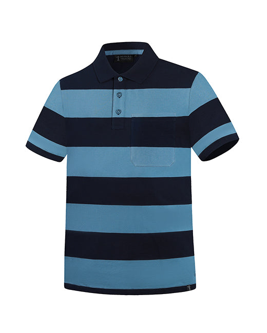Pilbara -Men's Y/D Striped Pocket Polo - Slate/French Navy