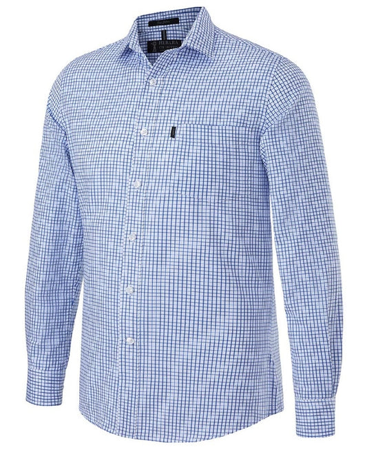 Pilbara - Mens Y/D Open Front, Single Pocket Shirt - Blue-White