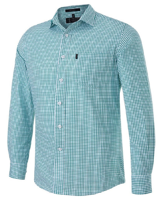 Pilbara - Mens Y/D Open Front, Single Pocket Shirt - Emerald-White