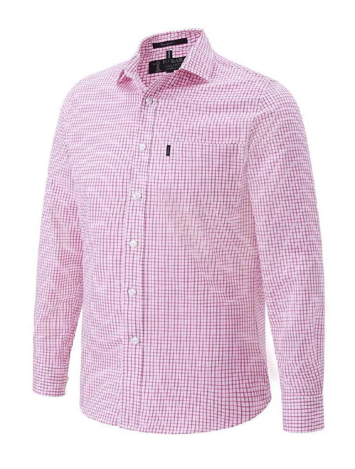 Pilbara - Mens Y/D Open Front, Single Pocket Shirt - Pink-White