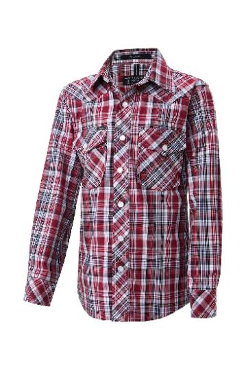 Pilbara Western Children's Snap Button L/S Shirt - Red-Black-White