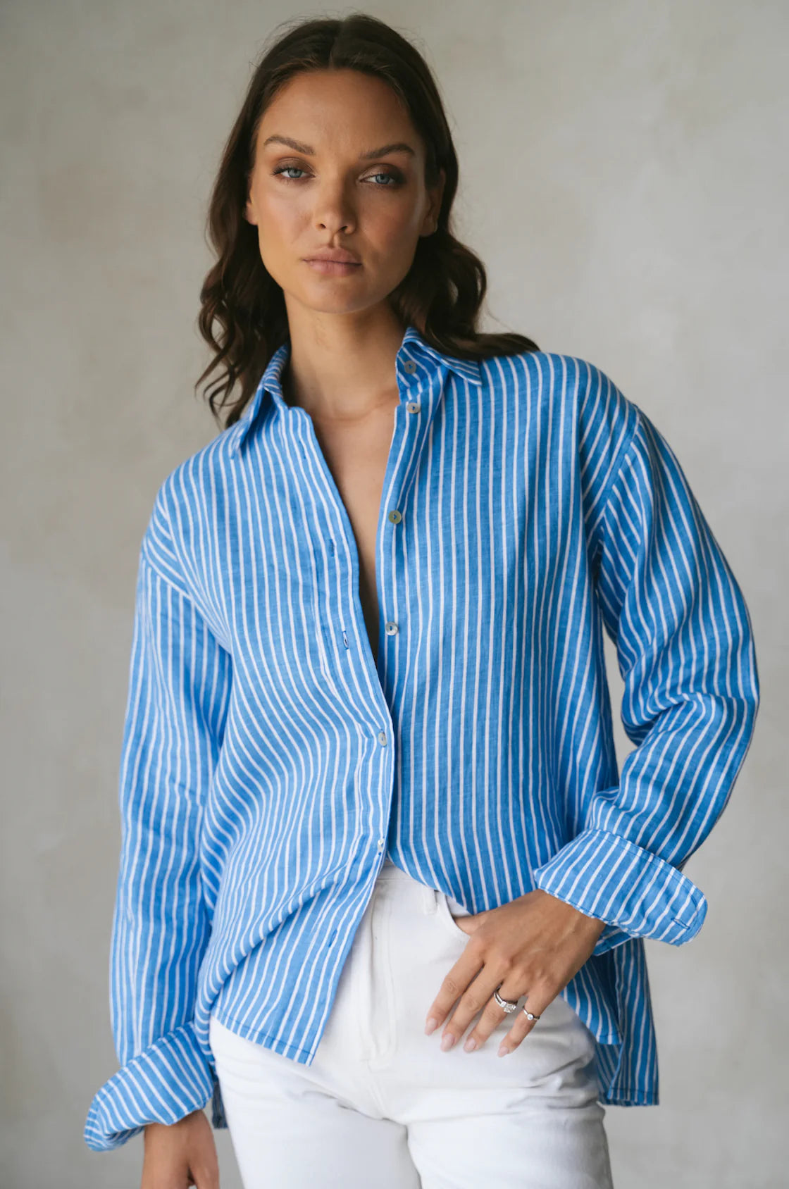 LJC Charlie Shirt - Linen - Ocean Stripe