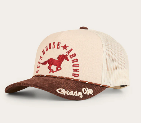 Ringers Western - Lets Horse Around Trucker Cap - Off White / Chocolate