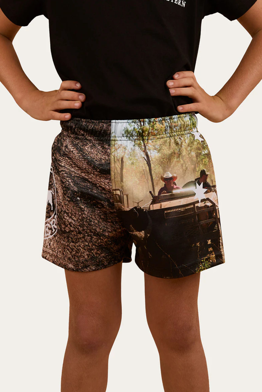 Ringers Western - Out Bush Kids Footy Shorts - Black/Multi