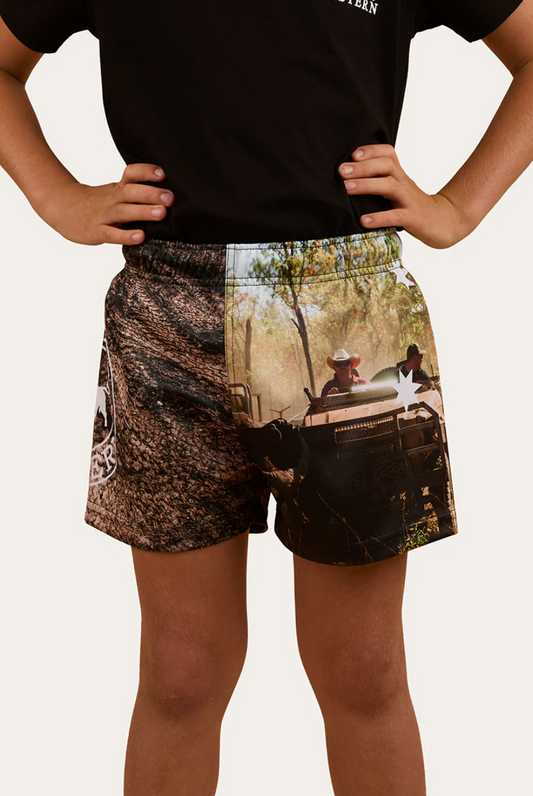 Ringers Western - Out Bush Kids Footy Shorts - Black/Multi