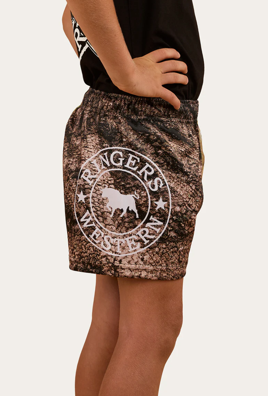 Ringers Western - Out Bush Kids Footy Shorts - Black/Multi