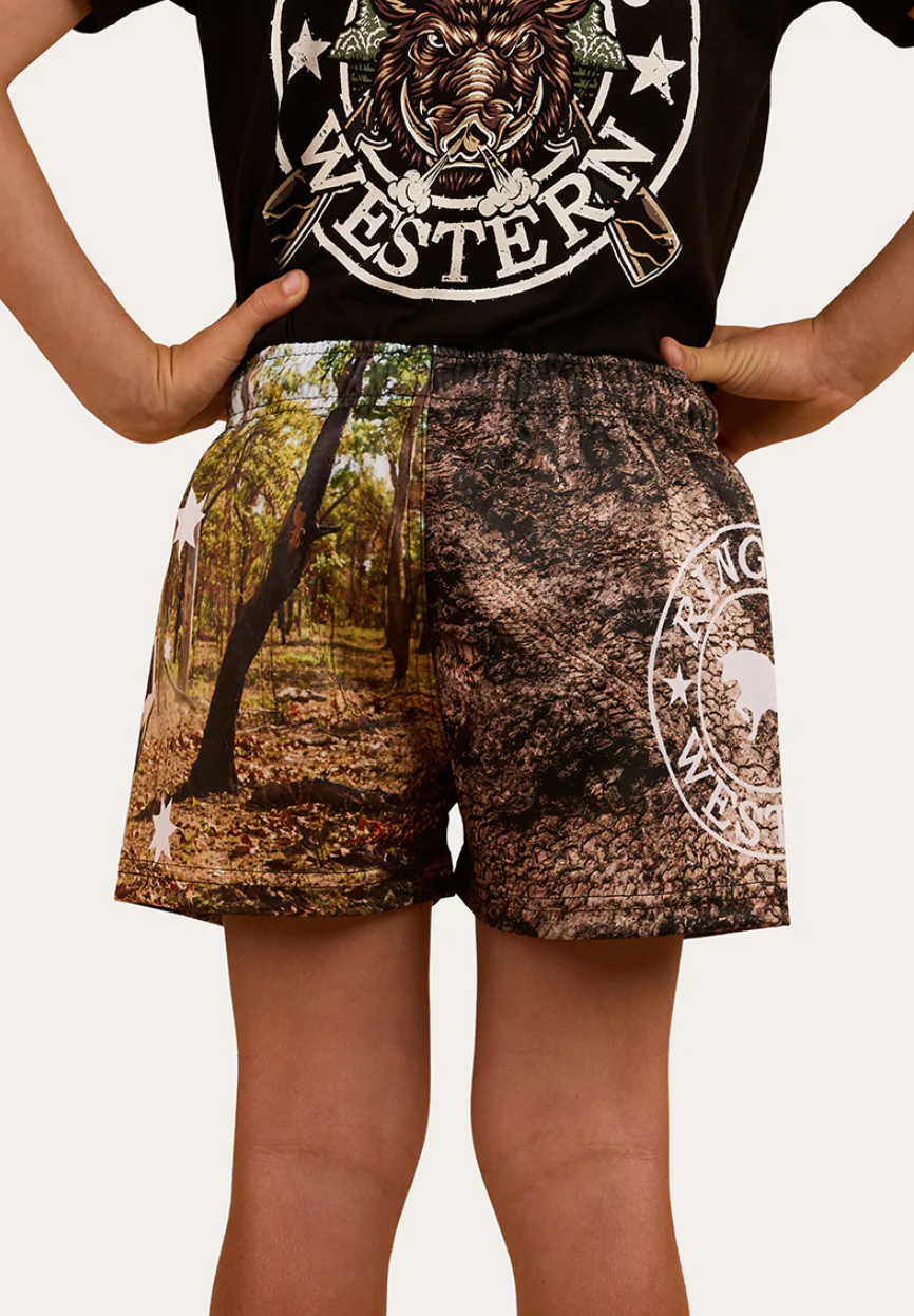Ringers Western - Out Bush Kids Footy Shorts - Black/Multi