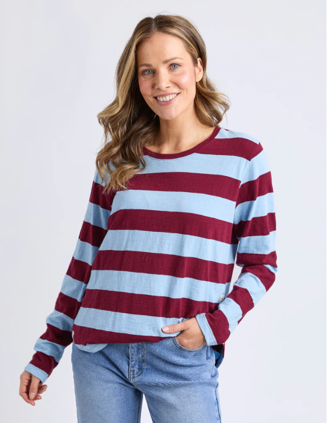 COMING SOON - Elm Lifestyle - Sprtitz Stripe L/S Tee - Plum/Light Blue Stripe
