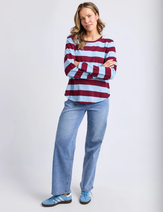 COMING SOON - Elm Lifestyle - Sprtitz Stripe L/S Tee - Plum/Light Blue Stripe