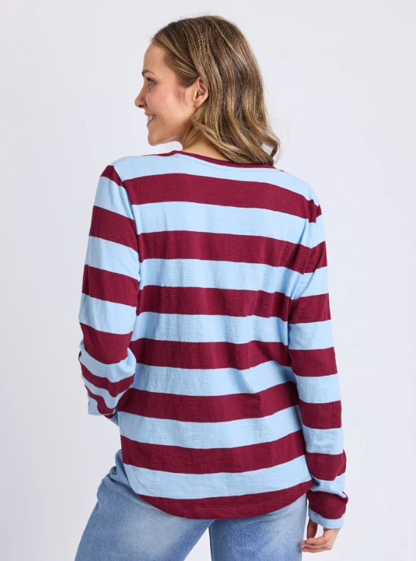 COMING SOON - Elm Lifestyle - Sprtitz Stripe L/S Tee - Plum/Light Blue Stripe