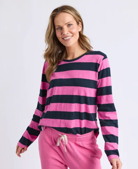 Elm Lifestyle - Sprtitz Stripe L/S Tee - Hot Pink/Navy