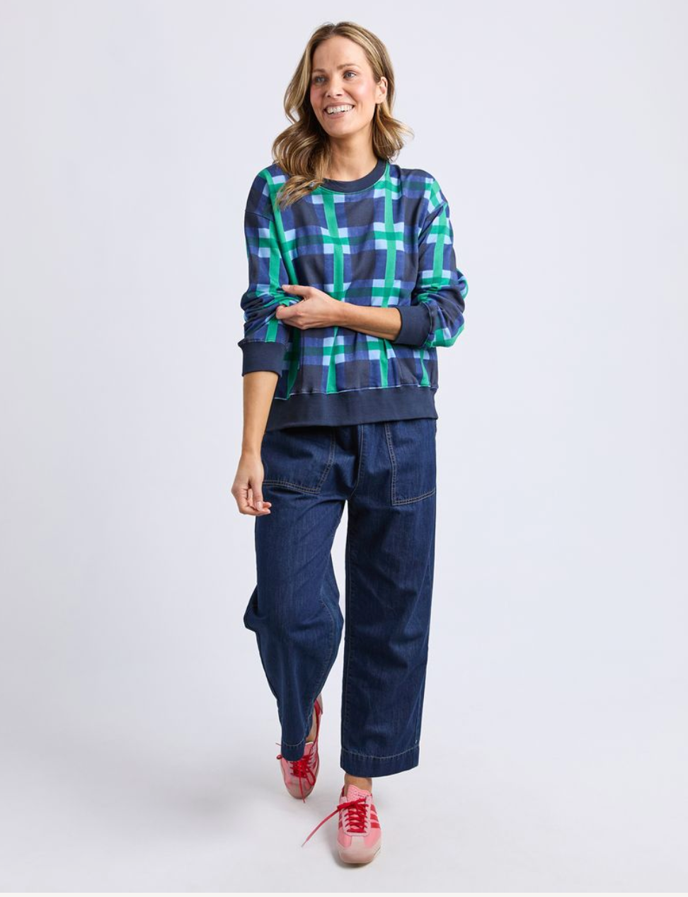 COMING SOON - Elm Lifestyle - Bari Crew - Blue Check Yardage Print