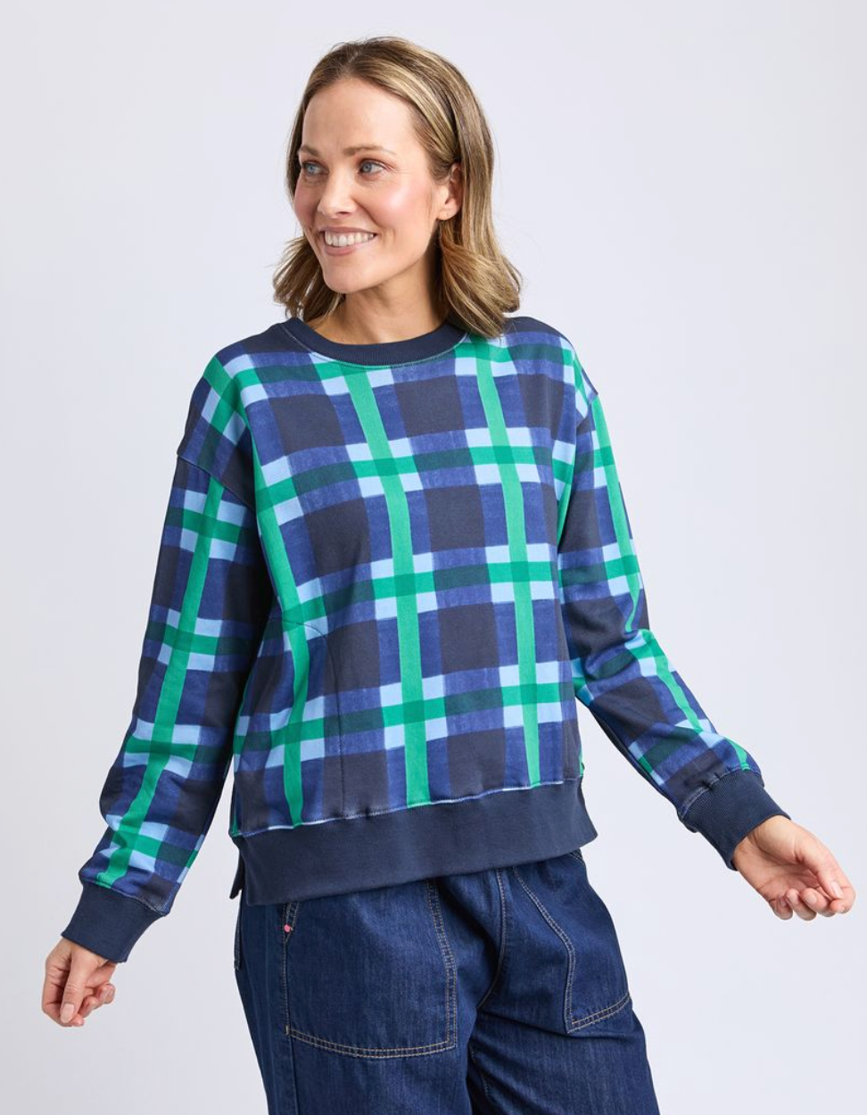 COMING SOON - Elm Lifestyle - Bari Crew - Blue Check Yardage Print
