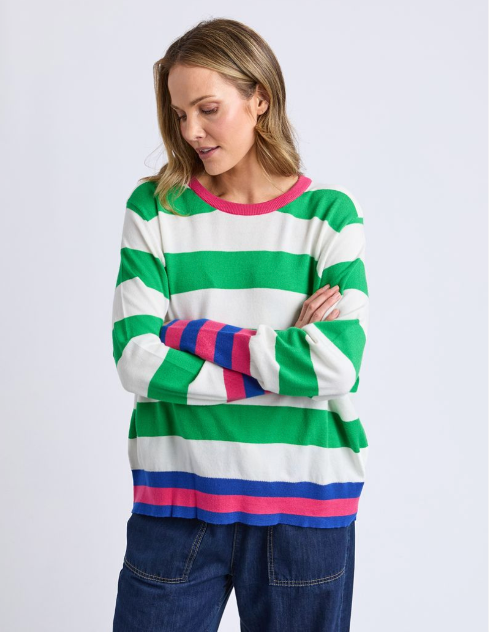 Elm Lifestyle - Reggie Long Sleeve Knit - Green/White Stripe
