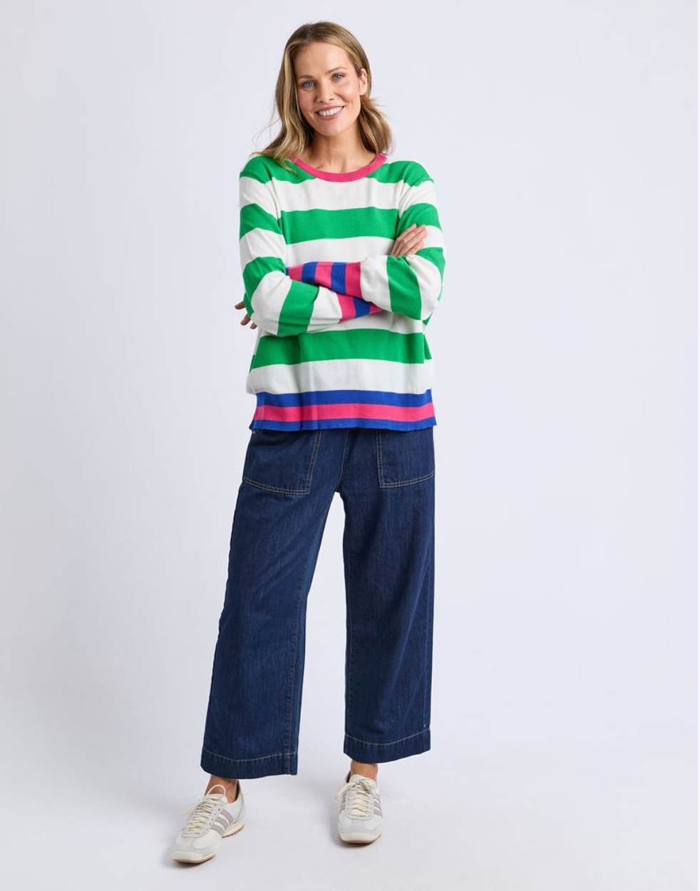 Elm Lifestyle - Reggie Long Sleeve Knit - Green/White Stripe