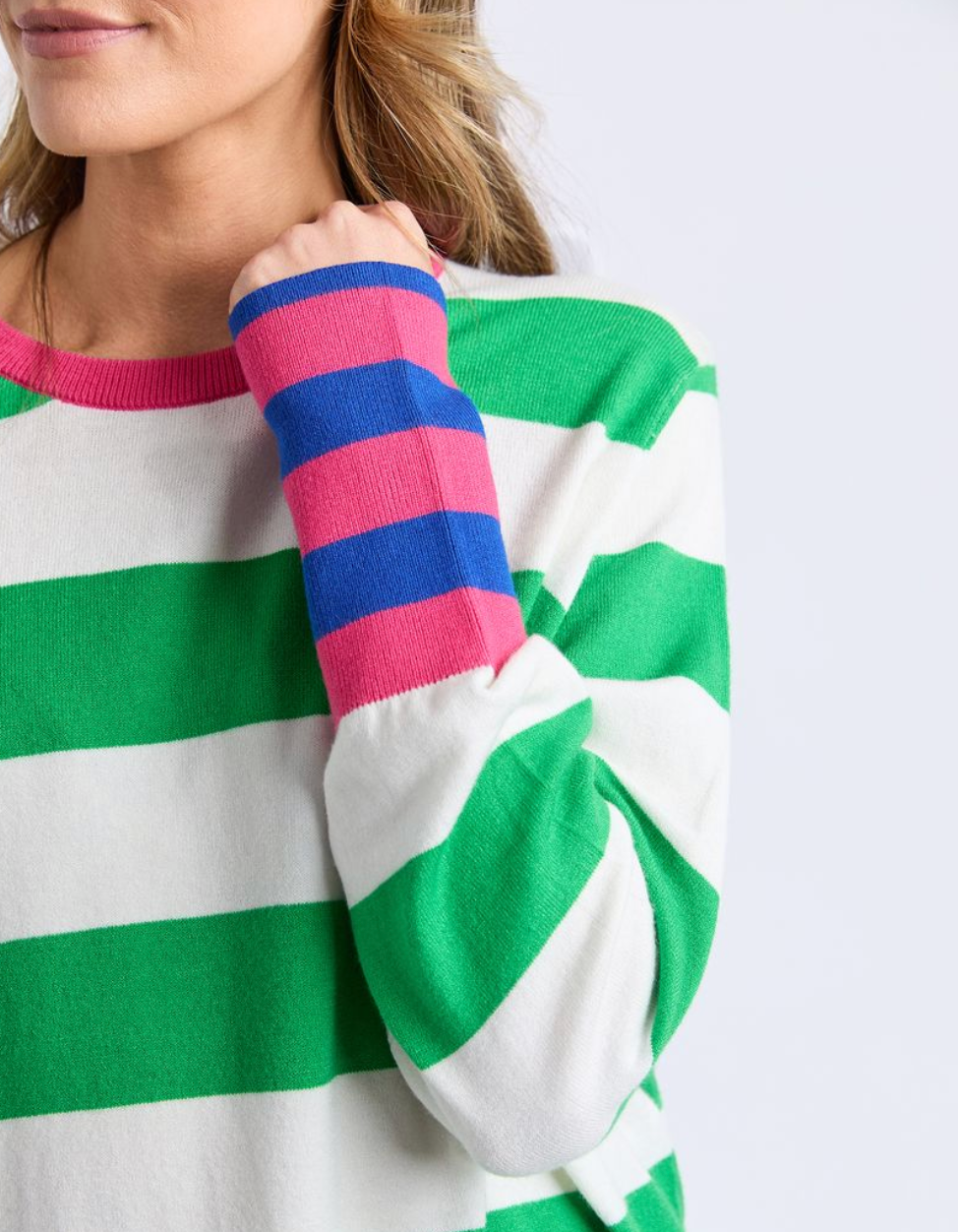 Elm Lifestyle - Reggie Long Sleeve Knit - Green/White Stripe