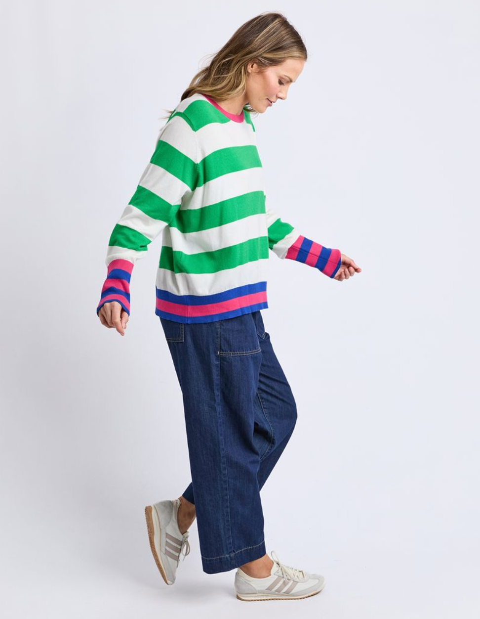 Elm Lifestyle - Reggie Long Sleeve Knit - Green/White Stripe
