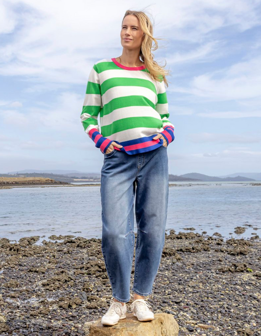 Elm Lifestyle - Reggie Long Sleeve Knit - Green/White Stripe