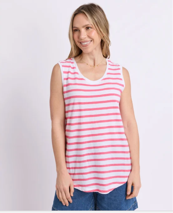 Elm Lifestyle - Scoop Tank Stripe - White/ Pink Lemonade Stripe