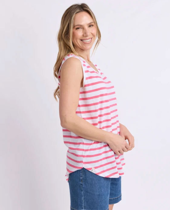 Elm Lifestyle - Scoop Tank Stripe - White/ Pink Lemonade Stripe