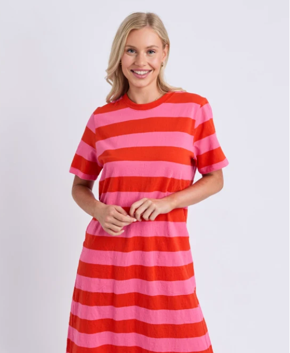 Elm Lifestyle - Spritz Stripe Dress - Tangerine/Pink Lemonade