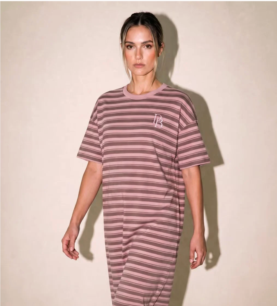 Peter Bill - Clydie T-Shirt Dress - Pink/Mocha Stripe
