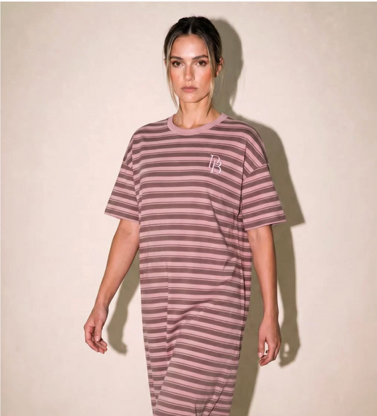 Peter Bill - Clydie T-Shirt Dress - Pink/Mocha Stripe