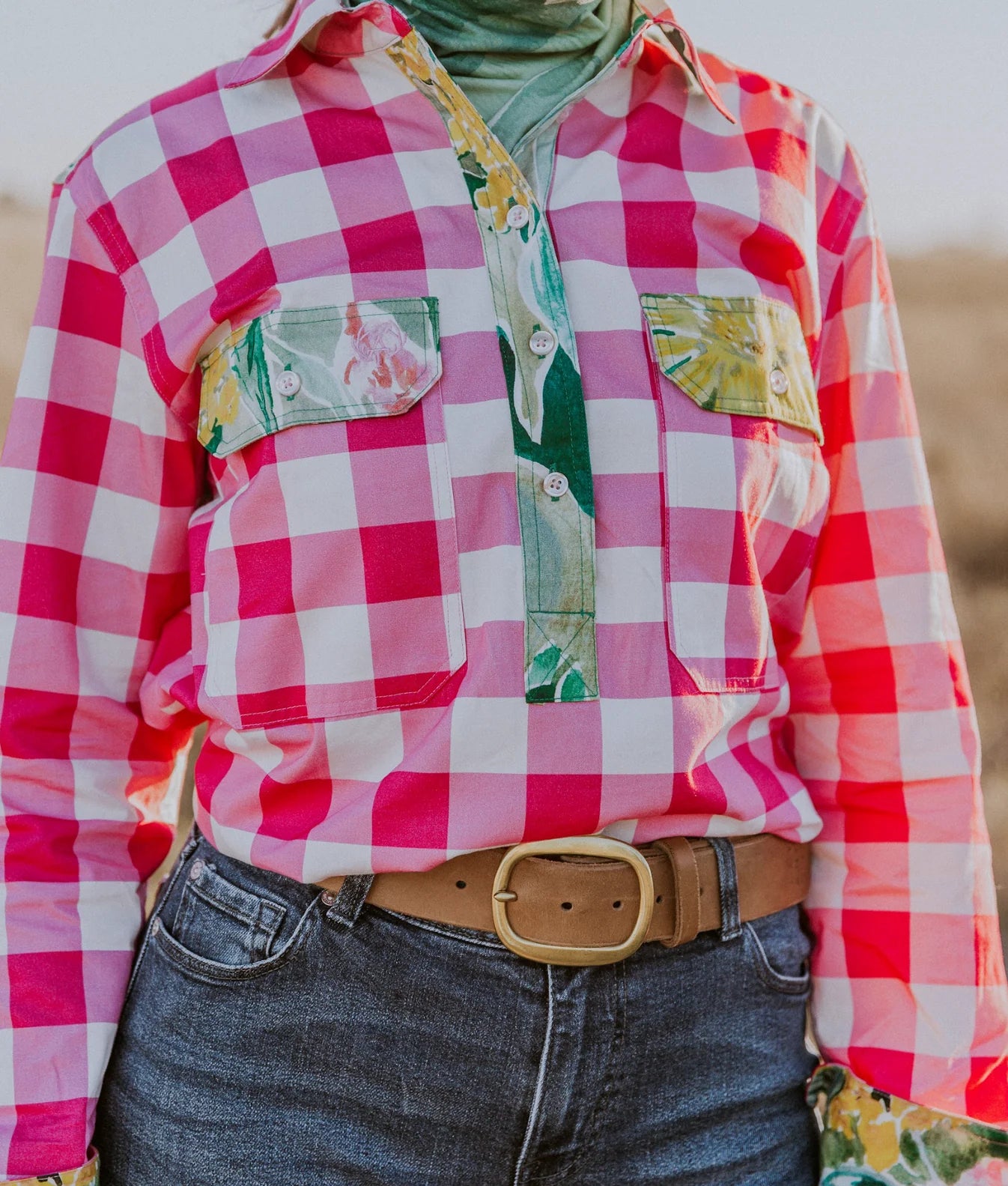 Antola - Kelly Half Button Shirt - Pink Check