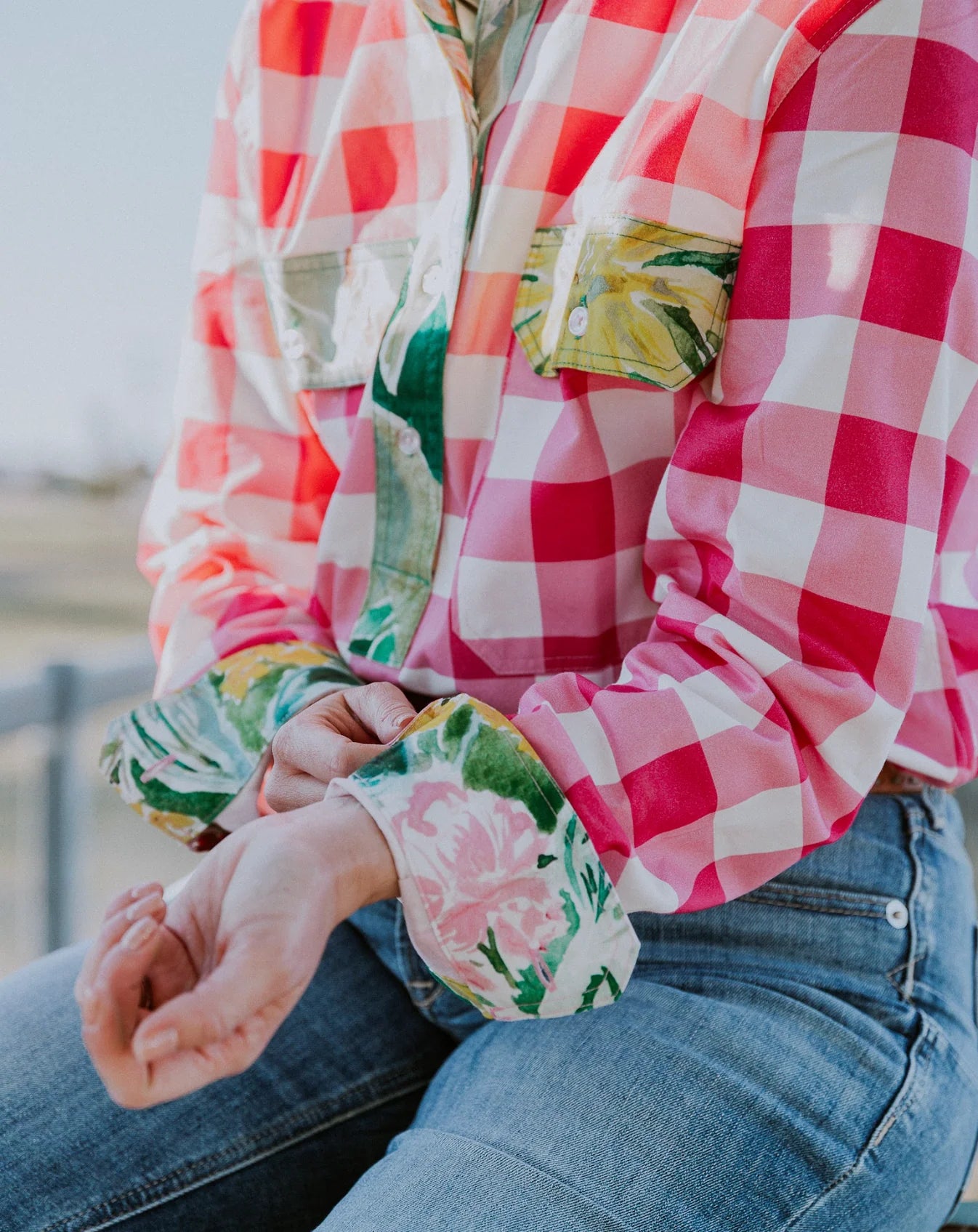 Antola - Kelly Half Button Shirt - Pink Check