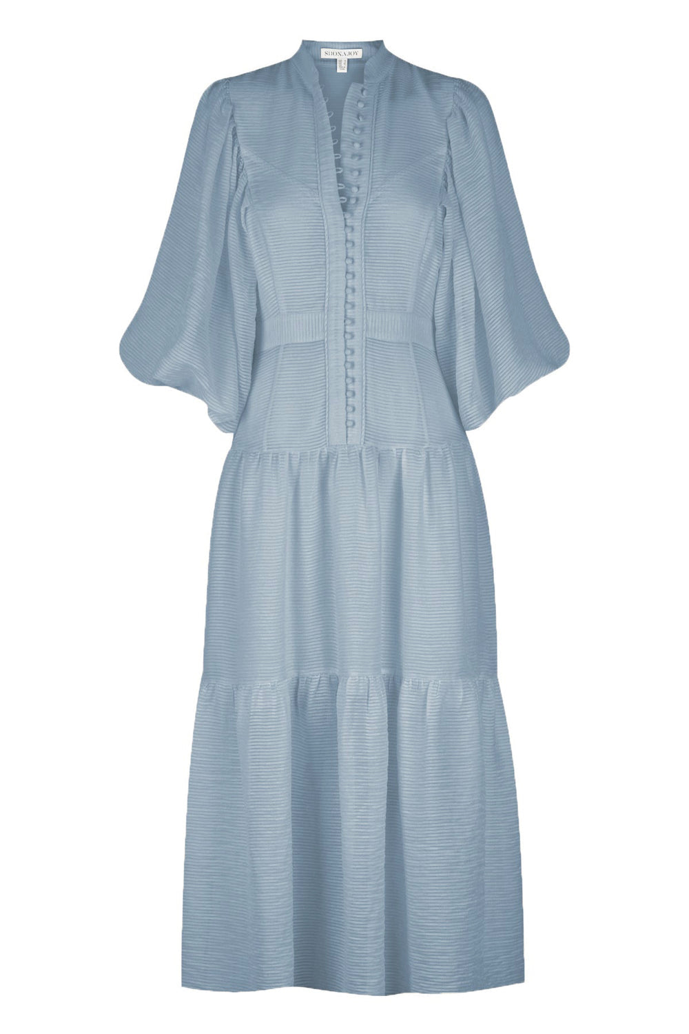 HIRE DRESS - SHONA JOY - CHARLOTTE HIGH NECK BLUE SMOKE MIDI DRESS