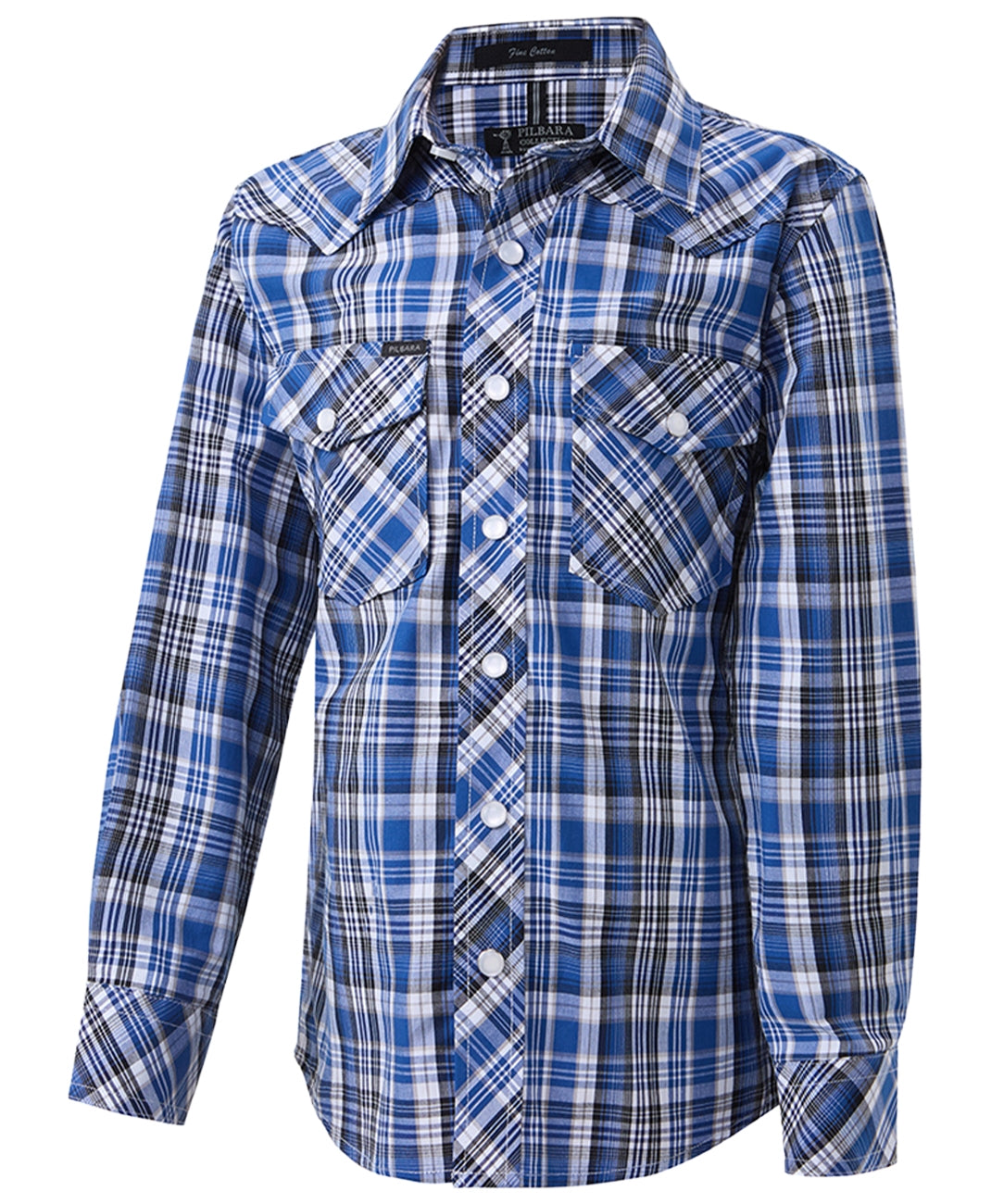 Pilbara Western Children's Snap Button L/S Shirt - Blue-Black-White