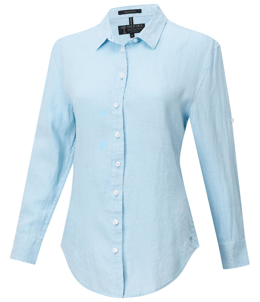 Pilbara-  Womens Florence Classic Linen Long Sleeve Shirt - Airy Blue