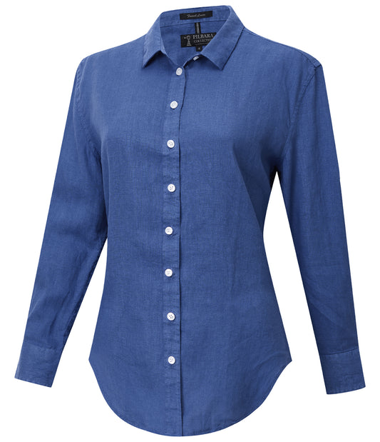 Pilbara-  Womens Florence Classic Linen Long Sleeve Shirt - Deep Blue