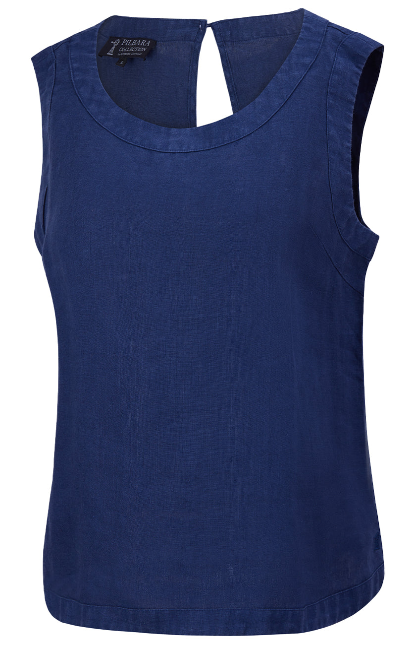 Pilbara - Women's Gabriella Linen Singlet - Navy