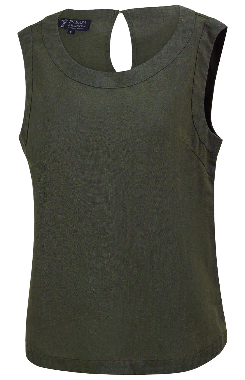 Pilbara - Women's Gabriella Linen Singlet - Olive