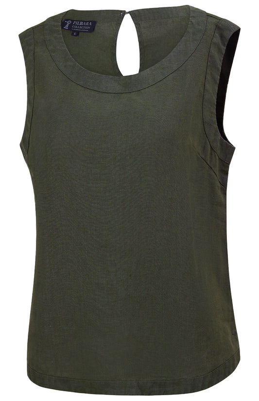 Pilbara - Women's Gabriella Linen Singlet - Olive