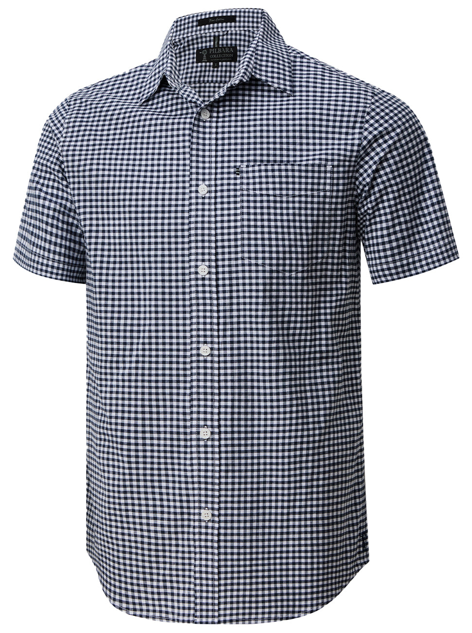 Pilbara -  Mens Short Sleeve Gingham Shirt - Navy/White Check