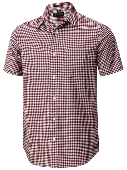 Pilbara -  Mens Short Sleeve Gingham Shirt - Ochre/White Check